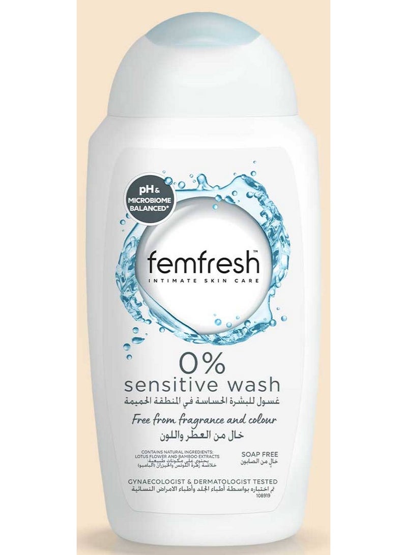 Intimate Skin Care 0% Sensitive Wash Lotus Flower & Bamboo Extracts Ph Balanced Free From Fragrance & Color Soap Free 250 ML